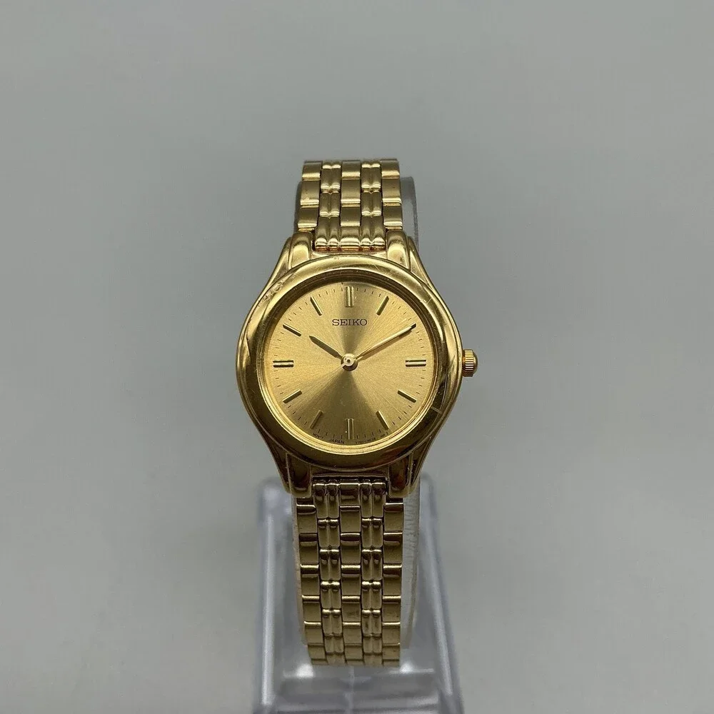 Seiko Womens Watch 24mm Gold Tone Round Dial V700-2K00 New Battery 7.5